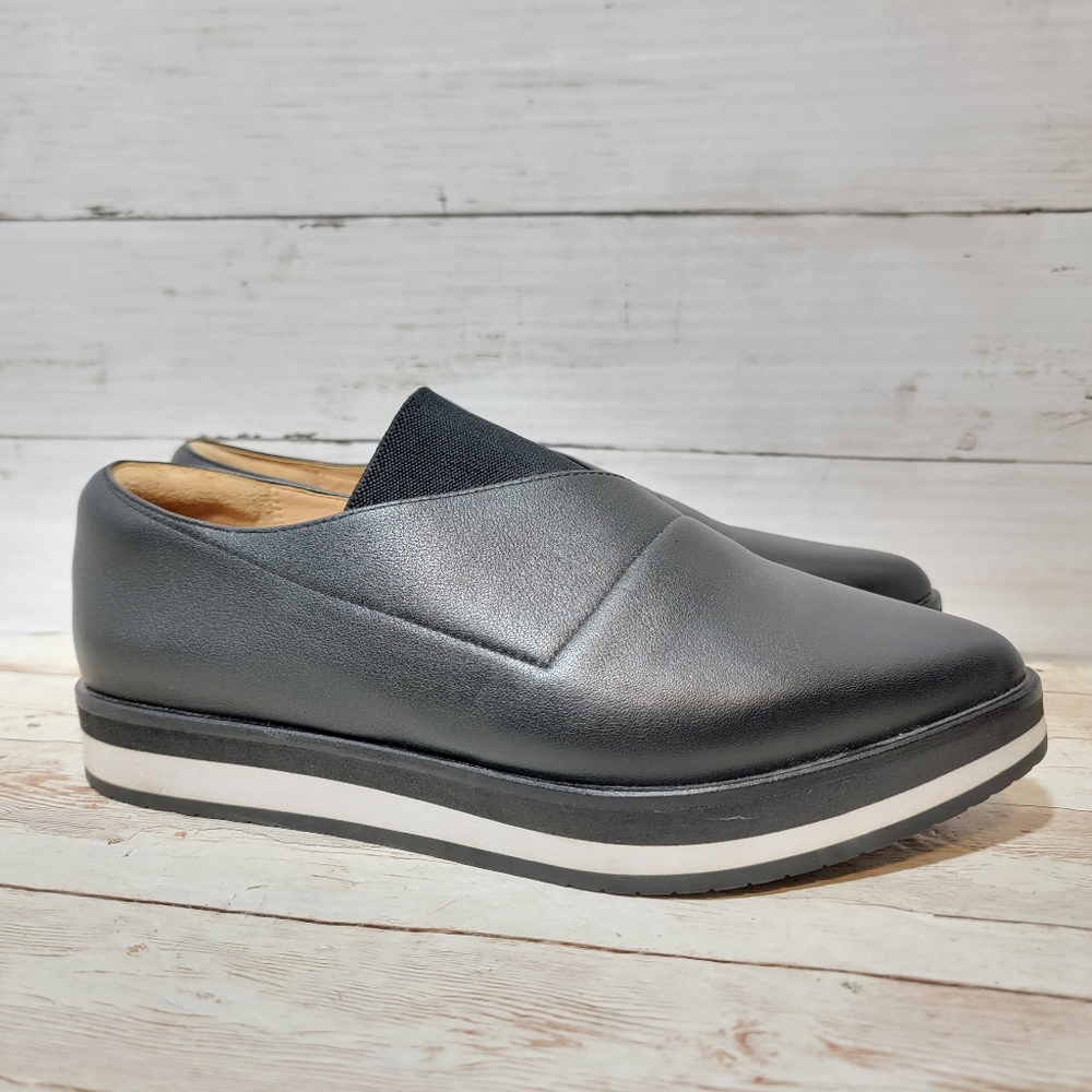 Issey Miyake Black Leather Platform Slip-On Sneakers